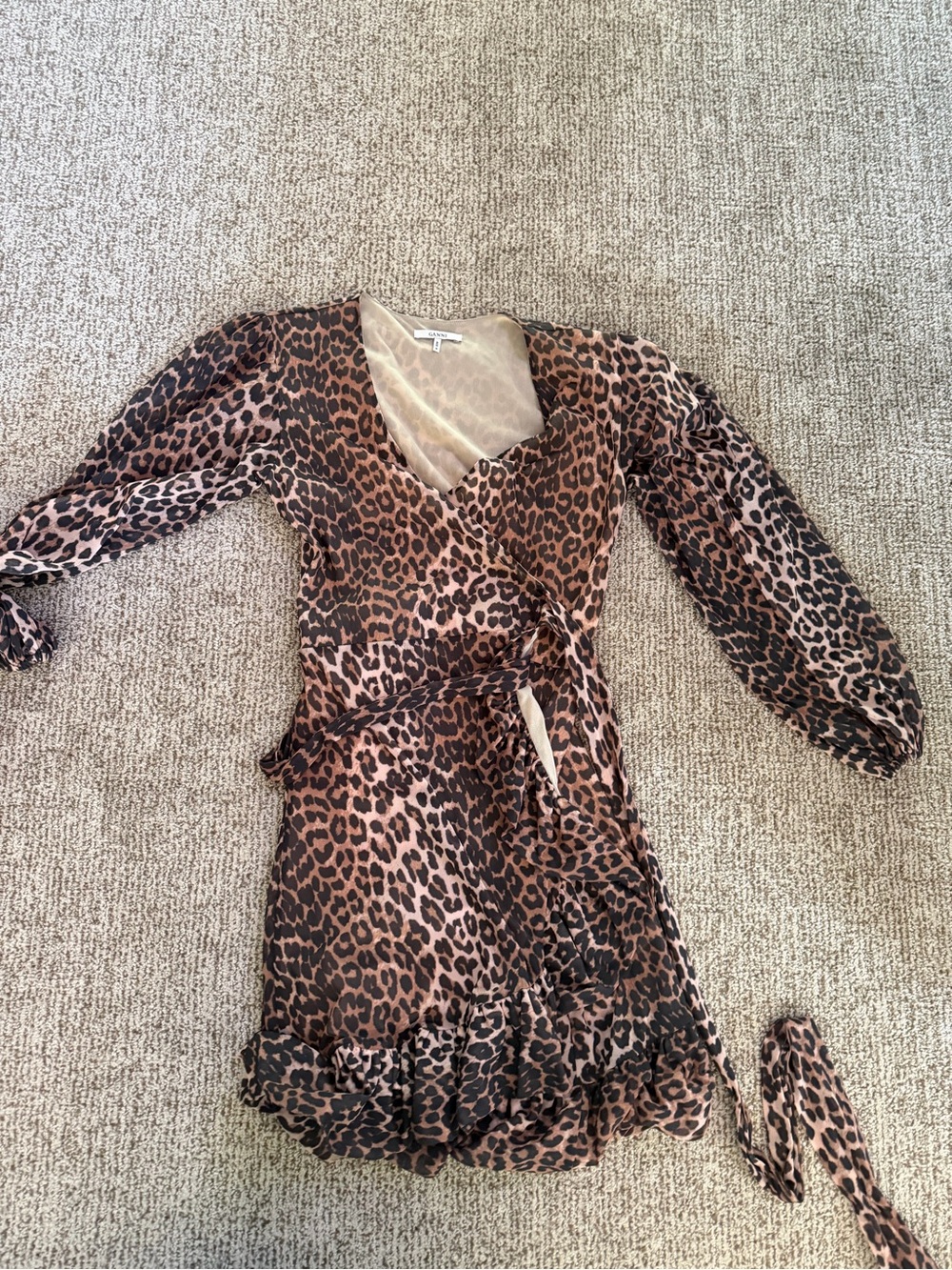 Ganni Leopard Print Wrap Dress - Brown & Black
